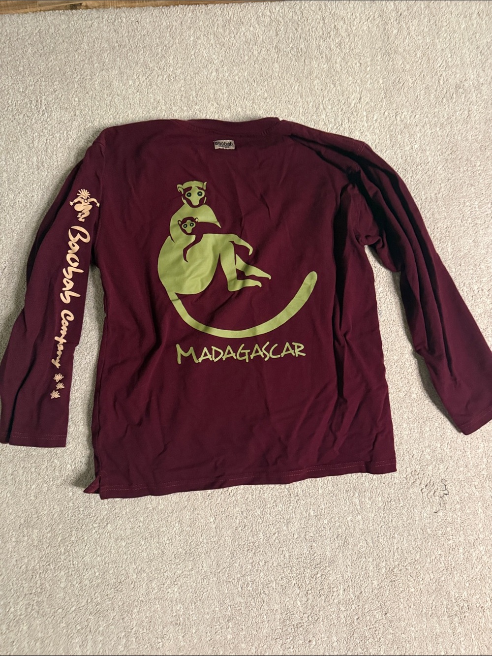 Madagascar Graphic Long Sleeve Kids Tee - Maroon
